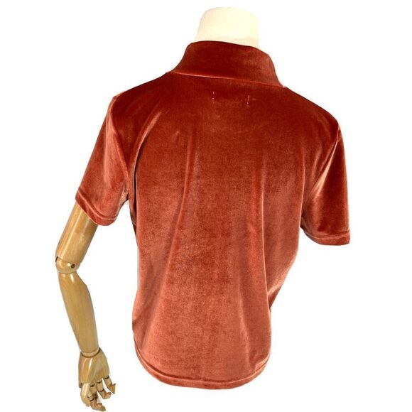 Madewell Velvet VelourTop Womens Small Burnt Orange Short Sleeve Boxy Mock Neck - Picture 3 of 13